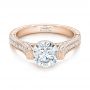 18k Rose Gold 18k Rose Gold Custom Diamond And Blue Sapphire Engagement Ring - Flat View -  102134 - Thumbnail