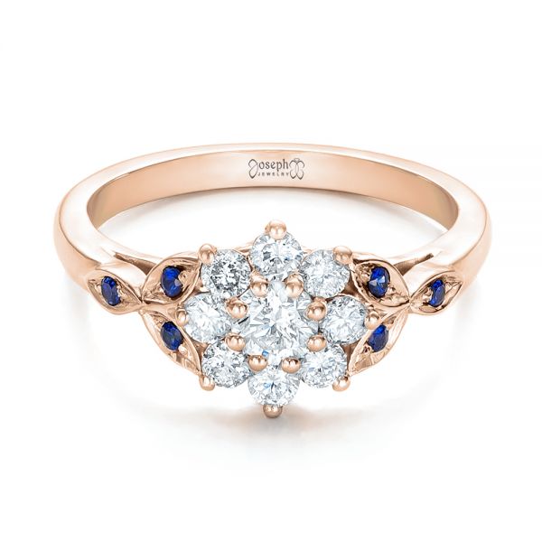 18k Rose Gold 18k Rose Gold Custom Diamond And Blue Sapphire Engagement Ring - Flat View -  102202