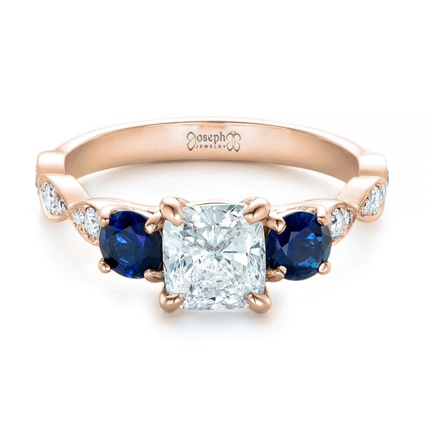 18k Rose Gold 18k Rose Gold Custom Diamond And Blue Sapphire Engagement Ring - Flat View -  102227