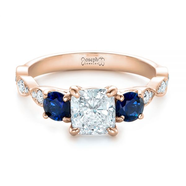 14k Rose Gold 14k Rose Gold Custom Diamond And Blue Sapphire Engagement Ring - Flat View - 102227