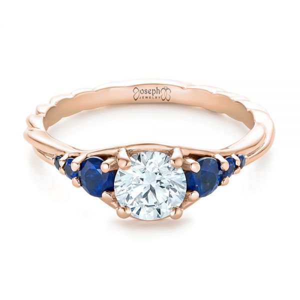 14k Rose Gold 14k Rose Gold Custom Diamond And Blue Sapphire Engagement Ring - Flat View -  102336