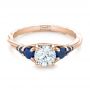 18k Rose Gold 18k Rose Gold Custom Diamond And Blue Sapphire Engagement Ring - Flat View -  102336 - Thumbnail