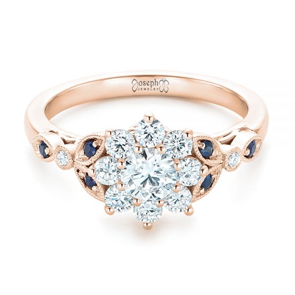 14k Rose Gold 14k Rose Gold Custom Diamond And Blue Sapphire Engagement Ring - Flat View -  102382