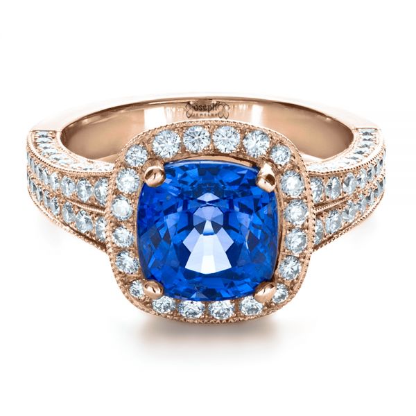 14k Rose Gold 14k Rose Gold Custom Diamond And Blue Sapphire Engagement Ring - Flat View - 1212
