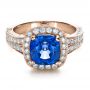 18k Rose Gold 18k Rose Gold Custom Diamond And Blue Sapphire Engagement Ring - Flat View -  1212 - Thumbnail