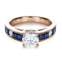 14k Rose Gold 14k Rose Gold Custom Diamond And Blue Sapphire Engagement Ring - Flat View -  1387 - Thumbnail