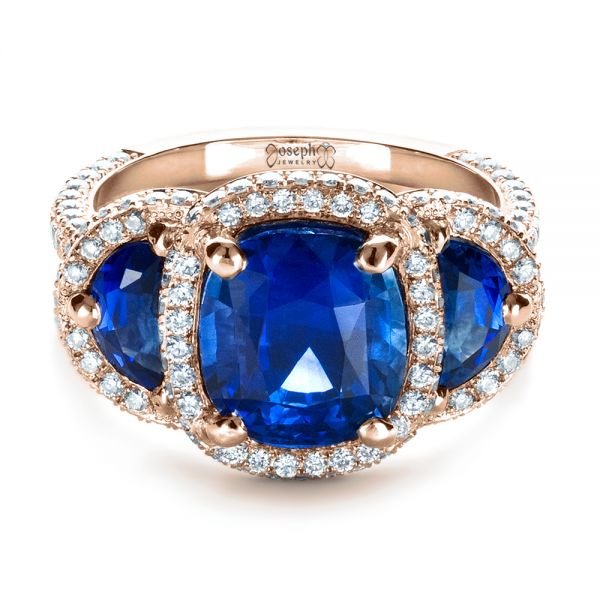 14k Rose Gold 14k Rose Gold Custom Diamond And Blue Sapphire Engagement Ring - Flat View -  1405