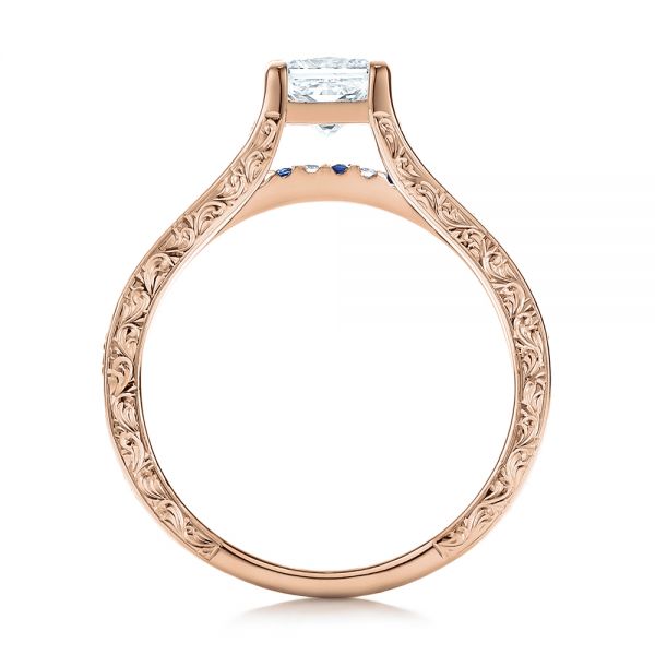 18k Rose Gold 18k Rose Gold Custom Diamond And Blue Sapphire Engagement Ring - Front View -  102095