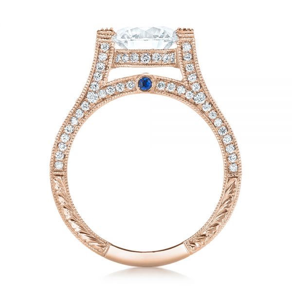 18k Rose Gold 18k Rose Gold Custom Diamond And Blue Sapphire Engagement Ring - Front View -  102134