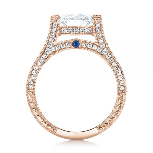 18k Rose Gold 18k Rose Gold Custom Diamond And Blue Sapphire Engagement Ring - Front View - 102134