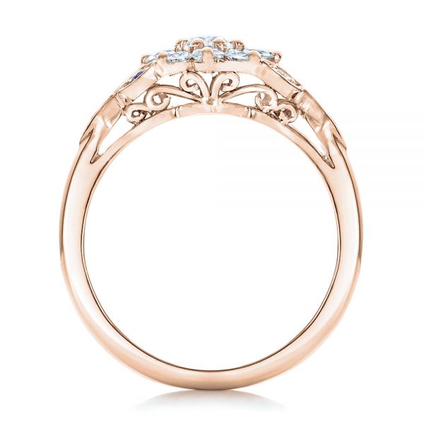 18k Rose Gold 18k Rose Gold Custom Diamond And Blue Sapphire Engagement Ring - Front View -  102202