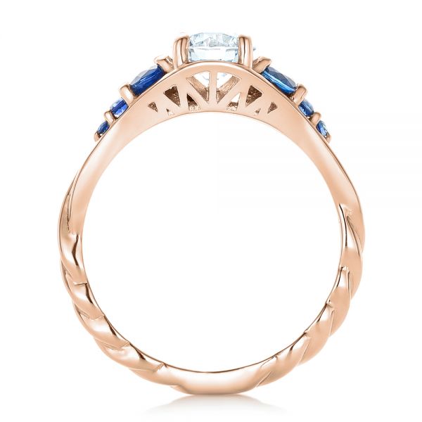 14k Rose Gold 14k Rose Gold Custom Diamond And Blue Sapphire Engagement Ring - Front View -  102336