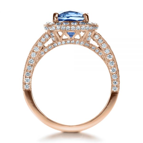 18k Rose Gold 18k Rose Gold Custom Diamond And Blue Sapphire Engagement Ring - Front View -  1212