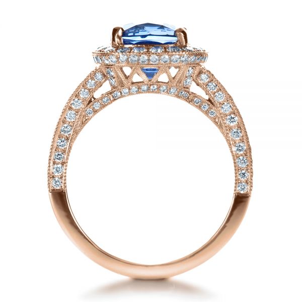 14k Rose Gold 14k Rose Gold Custom Diamond And Blue Sapphire Engagement Ring - Front View - 1212