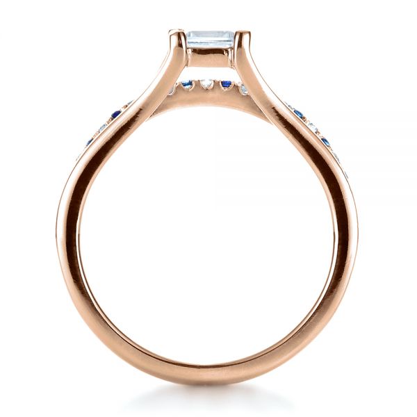 18k Rose Gold 18k Rose Gold Custom Diamond And Blue Sapphire Engagement Ring - Front View -  1297