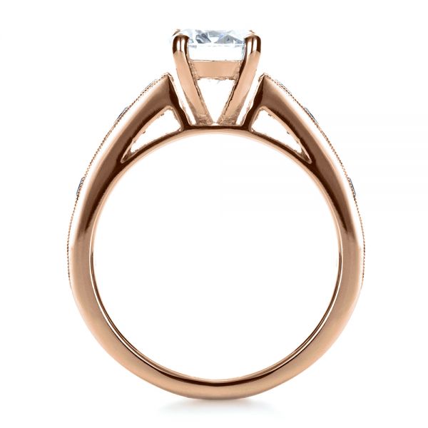 18k Rose Gold 18k Rose Gold Custom Diamond And Blue Sapphire Engagement Ring - Front View -  1387