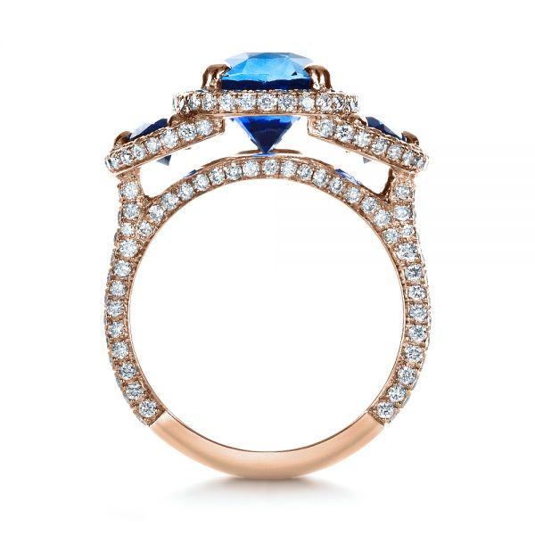 18k Rose Gold 18k Rose Gold Custom Diamond And Blue Sapphire Engagement Ring - Front View -  1405