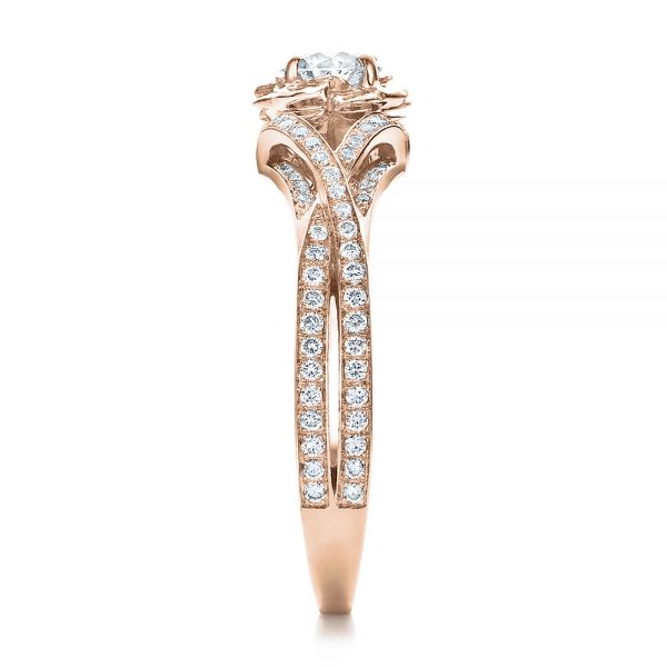 18k Rose Gold 18k Rose Gold Custom Diamond And Blue Sapphire Engagement Ring - Side View -  100276