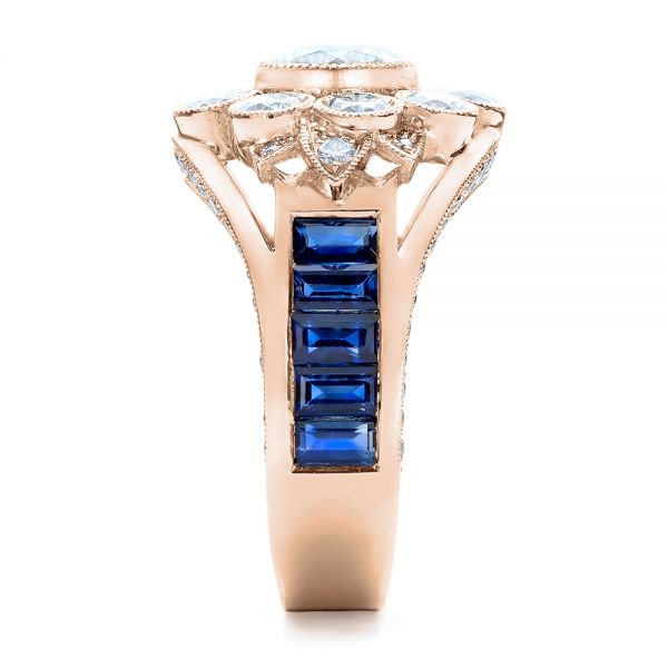 18k Rose Gold 18k Rose Gold Custom Diamond And Blue Sapphire Engagement Ring - Side View -  101172