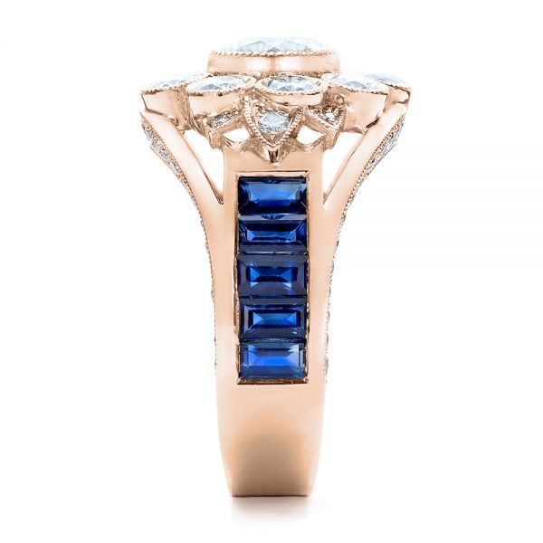 14k Rose Gold 14k Rose Gold Custom Diamond And Blue Sapphire Engagement Ring - Side View - 101172