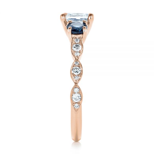 14k Rose Gold 14k Rose Gold Custom Diamond And Blue Sapphire Engagement Ring - Side View -  102227