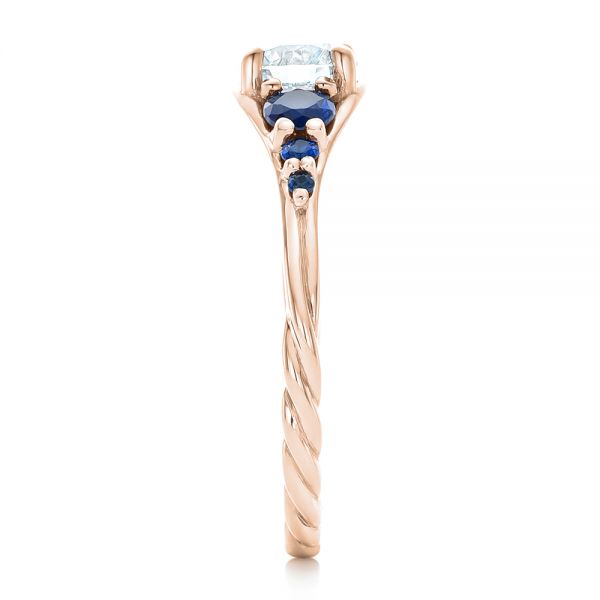 14k Rose Gold 14k Rose Gold Custom Diamond And Blue Sapphire Engagement Ring - Side View - 102336