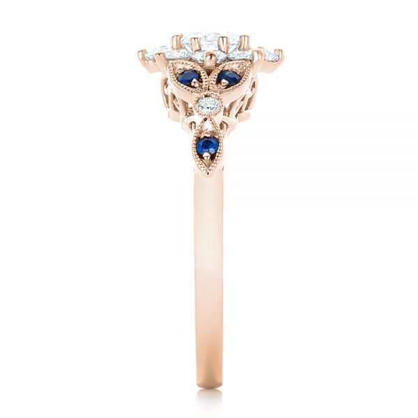 14k Rose Gold 14k Rose Gold Custom Diamond And Blue Sapphire Engagement Ring - Side View -  102382