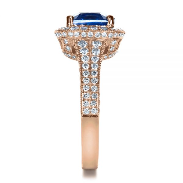 14k Rose Gold 14k Rose Gold Custom Diamond And Blue Sapphire Engagement Ring - Side View -  1212