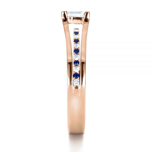 18k Rose Gold 18k Rose Gold Custom Diamond And Blue Sapphire Engagement Ring - Side View -  1297