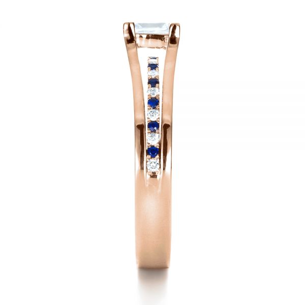 18k Rose Gold 18k Rose Gold Custom Diamond And Blue Sapphire Engagement Ring - Side View - 1297