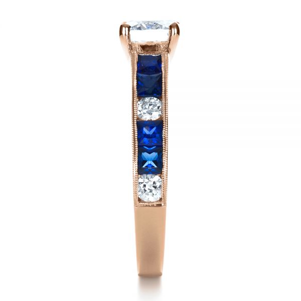 18k Rose Gold 18k Rose Gold Custom Diamond And Blue Sapphire Engagement Ring - Side View - 1387