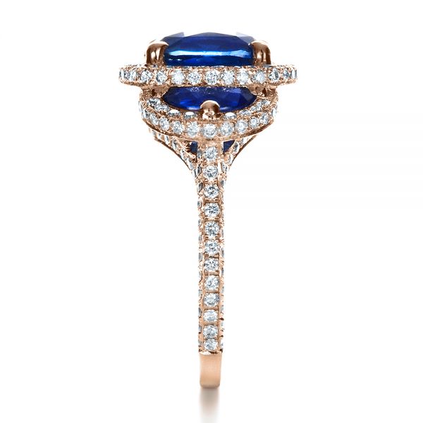 18k Rose Gold 18k Rose Gold Custom Diamond And Blue Sapphire Engagement Ring - Side View -  1405