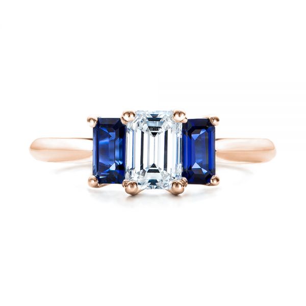 18k Rose Gold 18k Rose Gold Custom Diamond And Blue Sapphire Engagement Ring - Top View -  102031