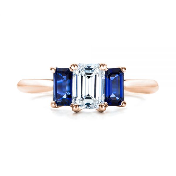 14k Rose Gold 14k Rose Gold Custom Diamond And Blue Sapphire Engagement Ring - Top View - 102031