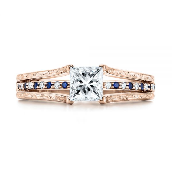 18k Rose Gold 18k Rose Gold Custom Diamond And Blue Sapphire Engagement Ring - Top View -  102095