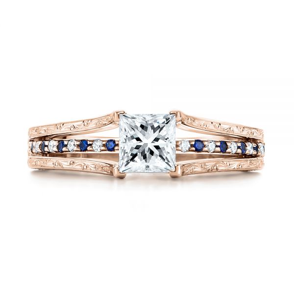 18k Rose Gold 18k Rose Gold Custom Diamond And Blue Sapphire Engagement Ring - Top View -  102095