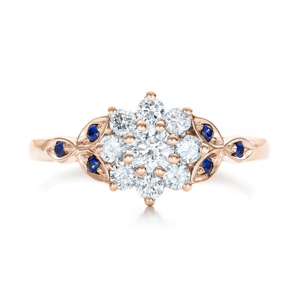 18k Rose Gold 18k Rose Gold Custom Diamond And Blue Sapphire Engagement Ring - Top View -  102202