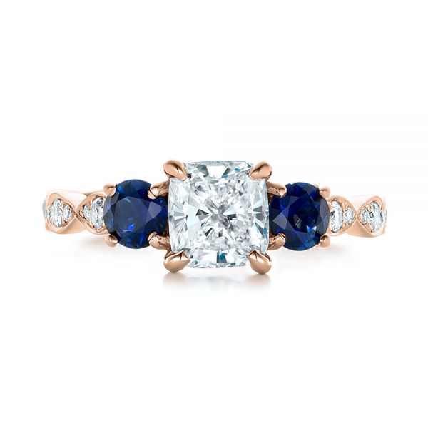 18k Rose Gold 18k Rose Gold Custom Diamond And Blue Sapphire Engagement Ring - Top View -  102227