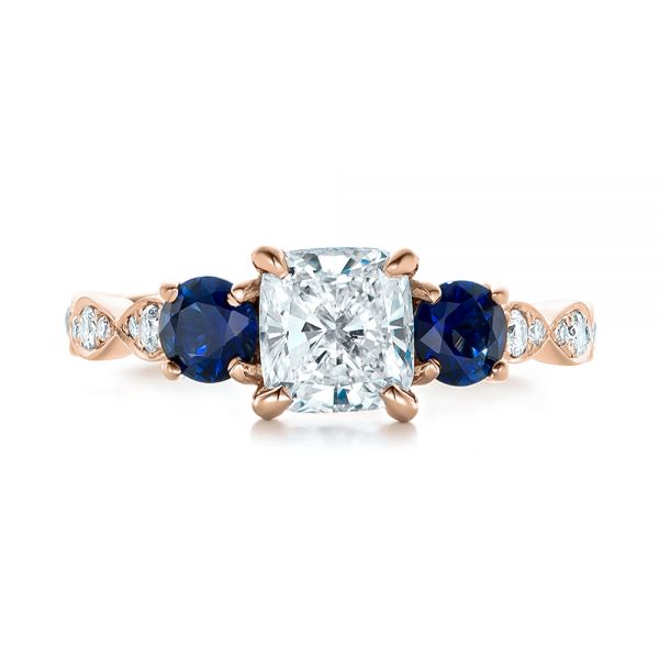14k Rose Gold 14k Rose Gold Custom Diamond And Blue Sapphire Engagement Ring - Top View - 102227