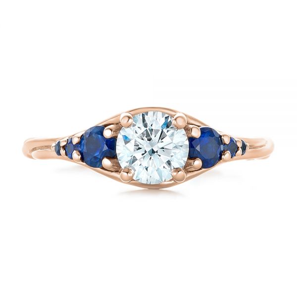 18k Rose Gold 18k Rose Gold Custom Diamond And Blue Sapphire Engagement Ring - Top View -  102336