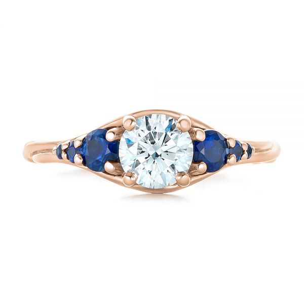 14k Rose Gold 14k Rose Gold Custom Diamond And Blue Sapphire Engagement Ring - Top View - 102336