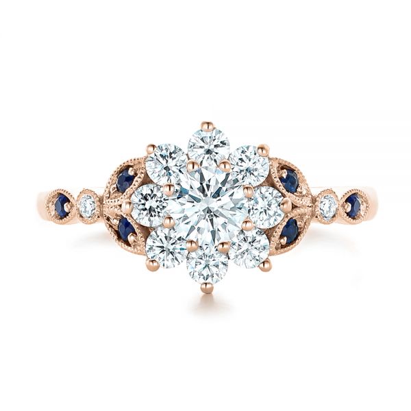 18k Rose Gold 18k Rose Gold Custom Diamond And Blue Sapphire Engagement Ring - Top View -  102382