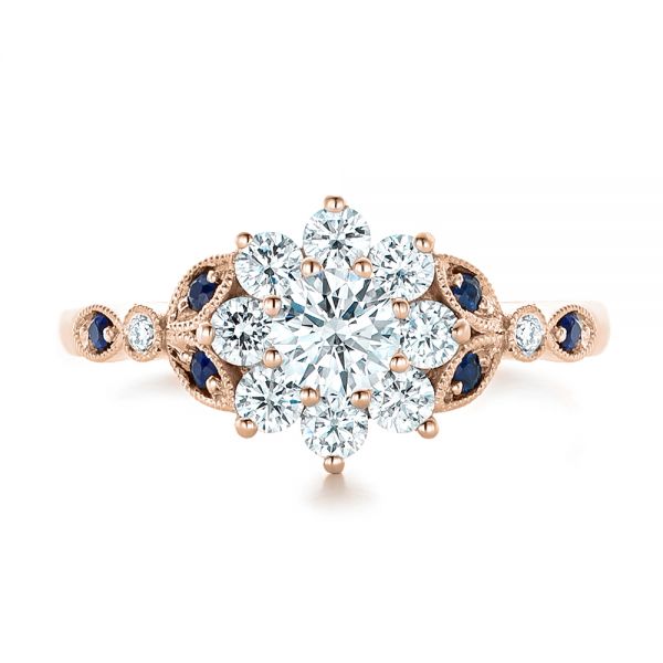 14k Rose Gold 14k Rose Gold Custom Diamond And Blue Sapphire Engagement Ring - Top View - 102382