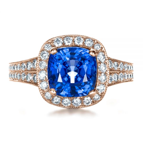 14k Rose Gold 14k Rose Gold Custom Diamond And Blue Sapphire Engagement Ring - Top View - 1212