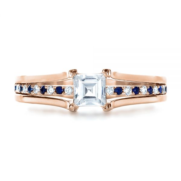 18k Rose Gold 18k Rose Gold Custom Diamond And Blue Sapphire Engagement Ring - Top View -  1297