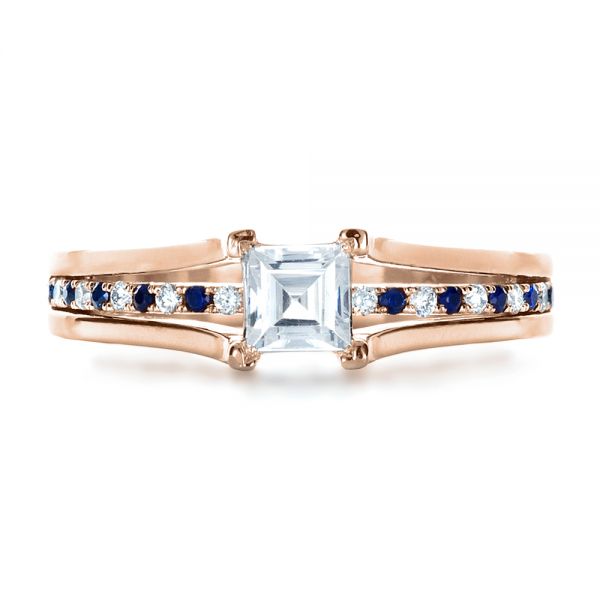 18k Rose Gold 18k Rose Gold Custom Diamond And Blue Sapphire Engagement Ring - Top View - 1297