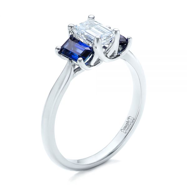 Custom Diamond and Blue Sapphire Engagement Ring - Image