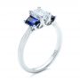 14k White Gold Custom Diamond And Blue Sapphire Engagement Ring - Three-Quarter View -  102031 - Thumbnail