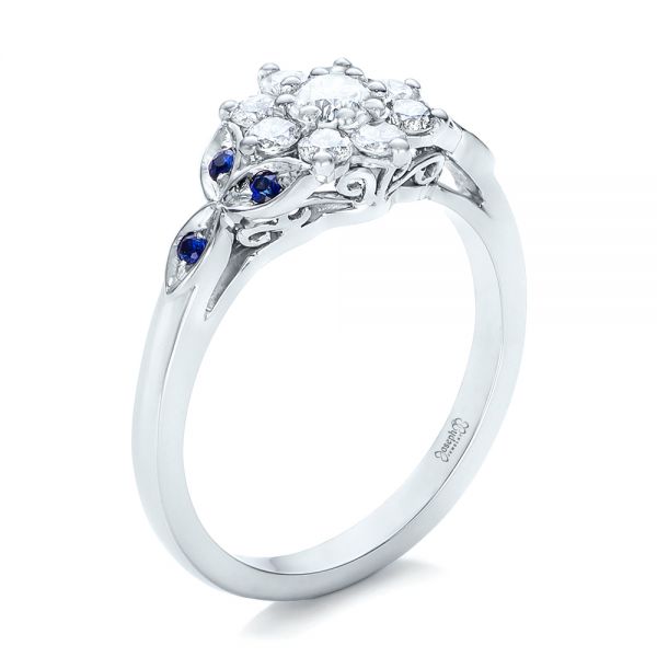 18k White Gold 18k White Gold Custom Diamond And Blue Sapphire Engagement Ring - Three-Quarter View -  102202