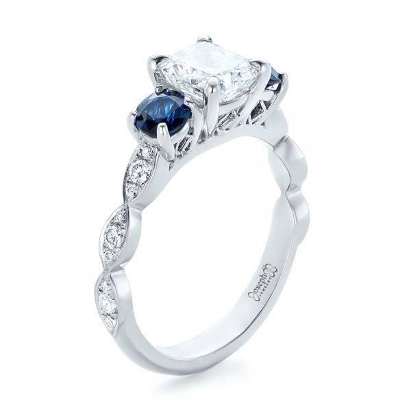 Custom Diamond and Blue Sapphire Engagement Ring - Image